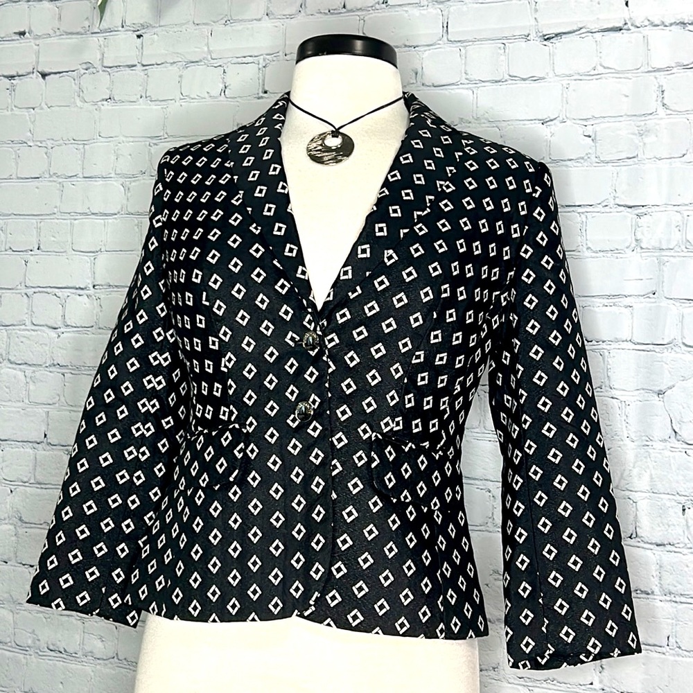 ✨Vince Camuto- Diamond Print Jacquard Blazer Jacket Black&White 🖤🤍Size S